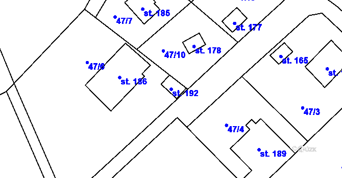 Parcela st. 192 v KÚ Hvozdec, Katastrální mapa