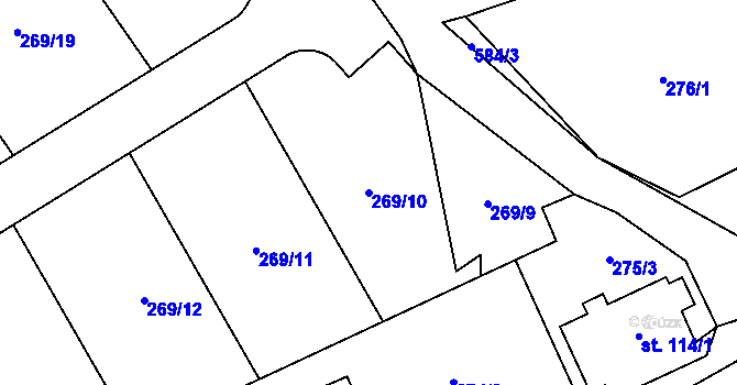 Parcela st. 269/10 v KÚ Hvozdec, Katastrální mapa