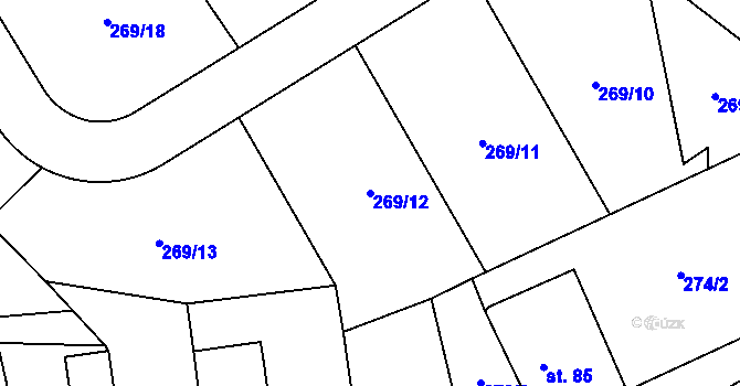 Parcela st. 269/12 v KÚ Hvozdec, Katastrální mapa
