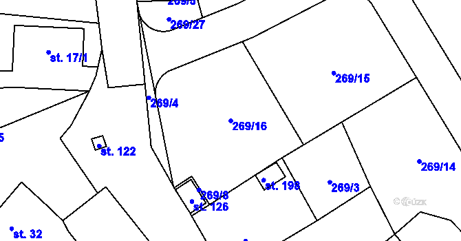 Parcela st. 269/16 v KÚ Hvozdec, Katastrální mapa