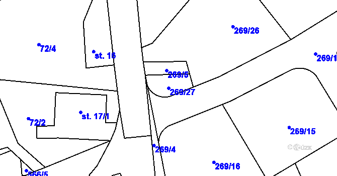 Parcela st. 269/27 v KÚ Hvozdec, Katastrální mapa