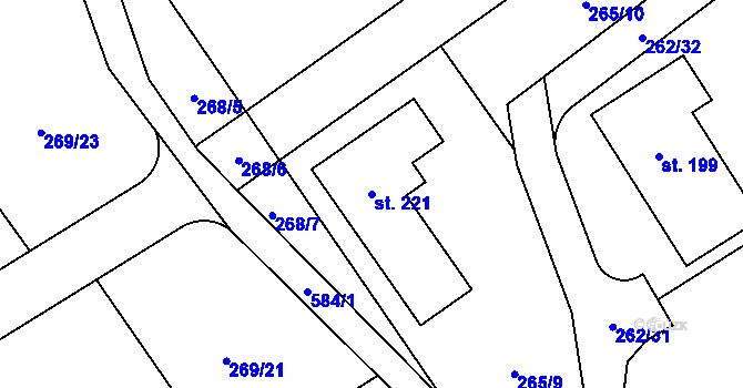 Parcela st. 221 v KÚ Hvozdec, Katastrální mapa