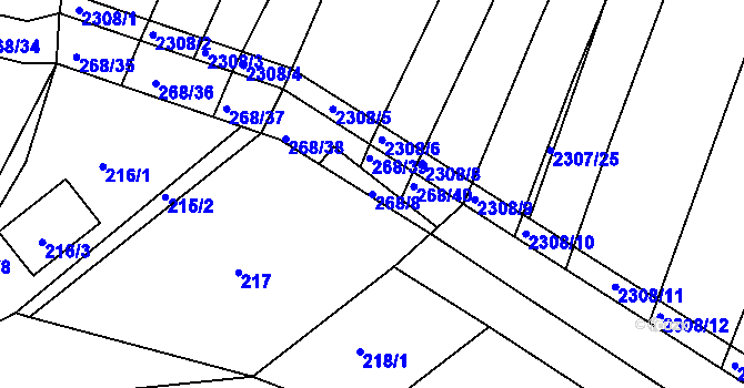 Parcela st. 268/8 v KÚ Hvozdec u Veverské Bítýšky, Katastrální mapa