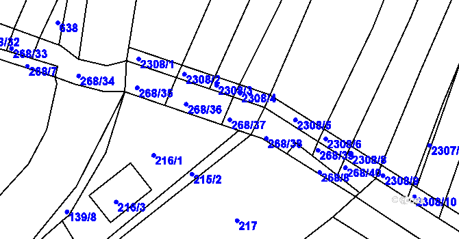 Parcela st. 268/37 v KÚ Hvozdec u Veverské Bítýšky, Katastrální mapa