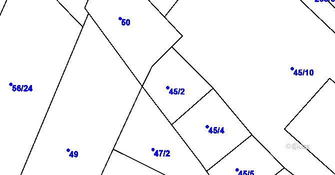 Parcela st. 45/2 v KÚ Hvozdec u Veverské Bítýšky, Katastrální mapa