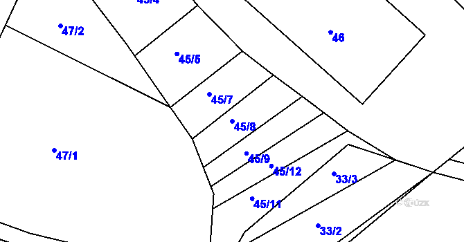 Parcela st. 45/8 v KÚ Hvozdec u Veverské Bítýšky, Katastrální mapa