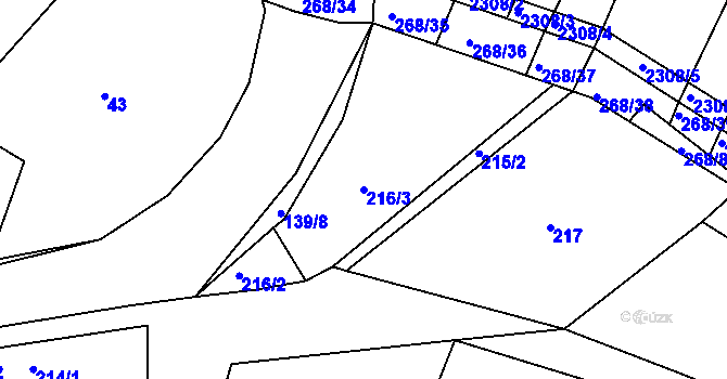 Parcela st. 216/3 v KÚ Hvozdec u Veverské Bítýšky, Katastrální mapa