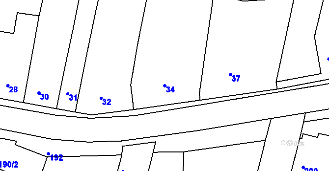 Parcela st. 34 v KÚ Hvozdec u Veverské Bítýšky, Katastrální mapa