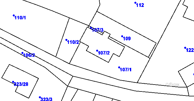 Parcela st. 107/2 v KÚ Hvozdec u Veverské Bítýšky, Katastrální mapa