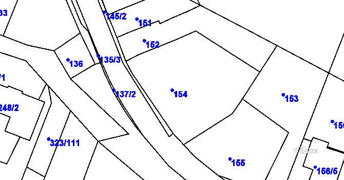 Parcela st. 154 v KÚ Hvozdec u Veverské Bítýšky, Katastrální mapa