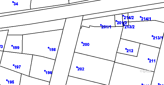 Parcela st. 200 v KÚ Hvozdec u Veverské Bítýšky, Katastrální mapa