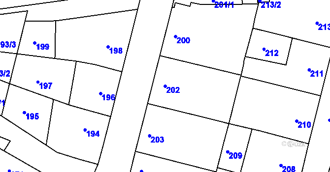 Parcela st. 202 v KÚ Hvozdec u Veverské Bítýšky, Katastrální mapa