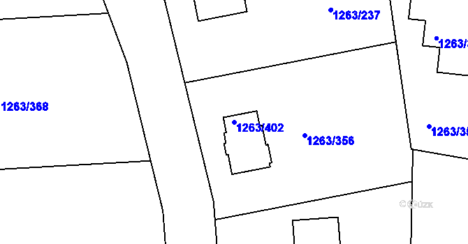 Parcela st. 1263/402 v KÚ Hvozdná, Katastrální mapa