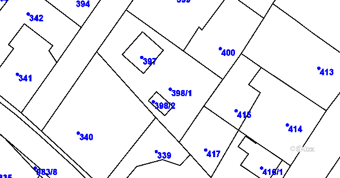 Parcela st. 398/1 v KÚ Hvozdná, Katastrální mapa