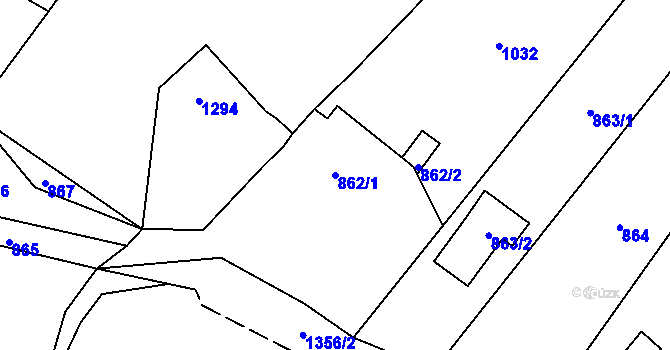 Parcela st. 862/1 v KÚ Hvozdná, Katastrální mapa