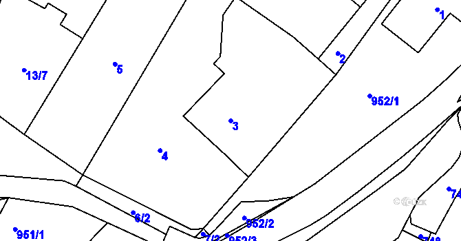 Parcela st. 3 v KÚ Hvozdná, Katastrální mapa