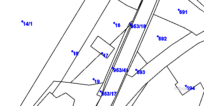 Parcela st. 17 v KÚ Hvozdná, Katastrální mapa