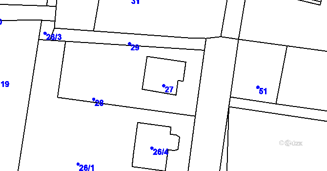 Parcela st. 27 v KÚ Hvozdná, Katastrální mapa