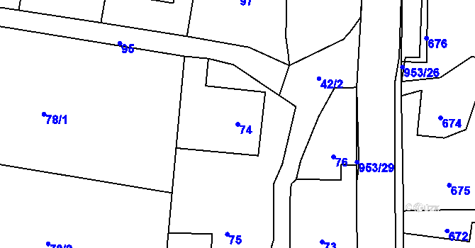 Parcela st. 74 v KÚ Hvozdná, Katastrální mapa
