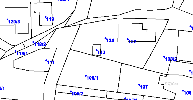 Parcela st. 133 v KÚ Hvozdná, Katastrální mapa