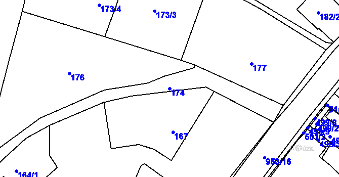 Parcela st. 174 v KÚ Hvozdná, Katastrální mapa