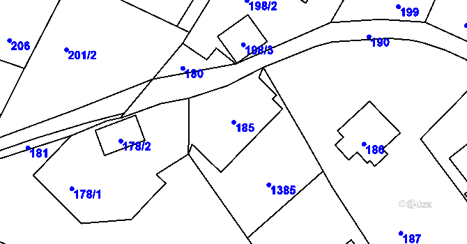Parcela st. 185 v KÚ Hvozdná, Katastrální mapa