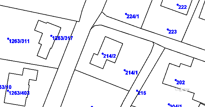 Parcela st. 214/2 v KÚ Hvozdná, Katastrální mapa