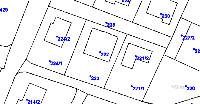 Parcela st. 222 v KÚ Hvozdná, Katastrální mapa
