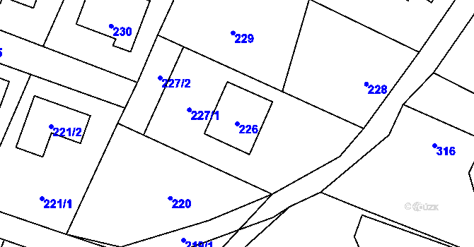 Parcela st. 226 v KÚ Hvozdná, Katastrální mapa