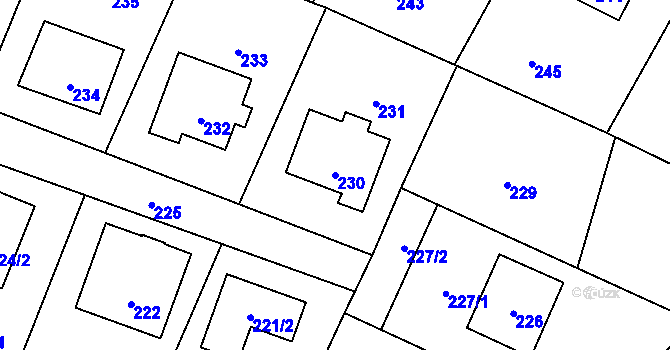 Parcela st. 230 v KÚ Hvozdná, Katastrální mapa