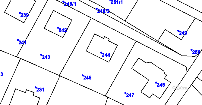 Parcela st. 244 v KÚ Hvozdná, Katastrální mapa