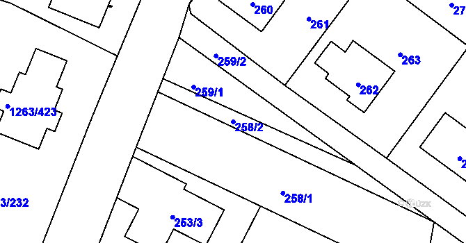Parcela st. 258/2 v KÚ Hvozdná, Katastrální mapa
