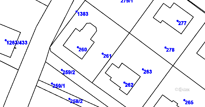 Parcela st. 261 v KÚ Hvozdná, Katastrální mapa