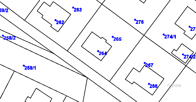 Parcela st. 264 v KÚ Hvozdná, Katastrální mapa