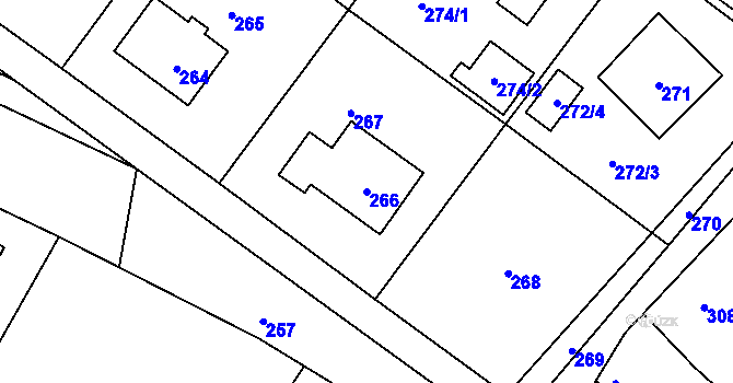 Parcela st. 266 v KÚ Hvozdná, Katastrální mapa