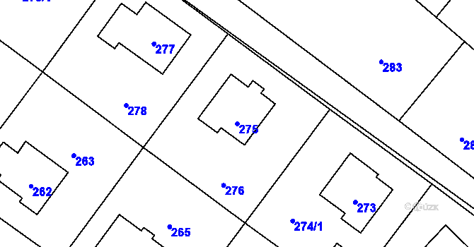 Parcela st. 275 v KÚ Hvozdná, Katastrální mapa