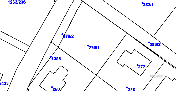 Parcela st. 279/1 v KÚ Hvozdná, Katastrální mapa