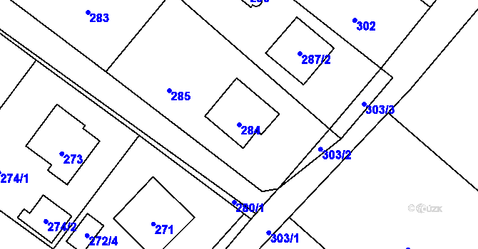Parcela st. 284 v KÚ Hvozdná, Katastrální mapa