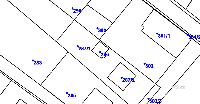 Parcela st. 286 v KÚ Hvozdná, Katastrální mapa