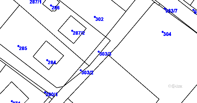 Parcela st. 303/3 v KÚ Hvozdná, Katastrální mapa
