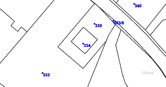 Parcela st. 334 v KÚ Hvozdná, Katastrální mapa