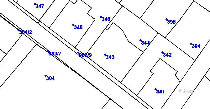 Parcela st. 343 v KÚ Hvozdná, Katastrální mapa