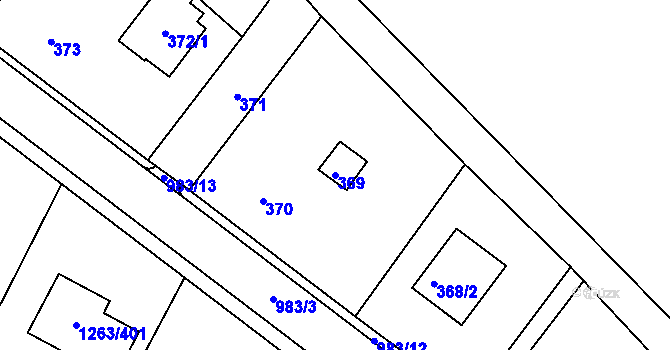 Parcela st. 369 v KÚ Hvozdná, Katastrální mapa