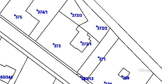 Parcela st. 372/1 v KÚ Hvozdná, Katastrální mapa