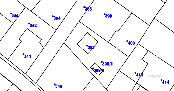 Parcela st. 397 v KÚ Hvozdná, Katastrální mapa