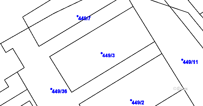 Parcela st. 449/3 v KÚ Hvozdná, Katastrální mapa