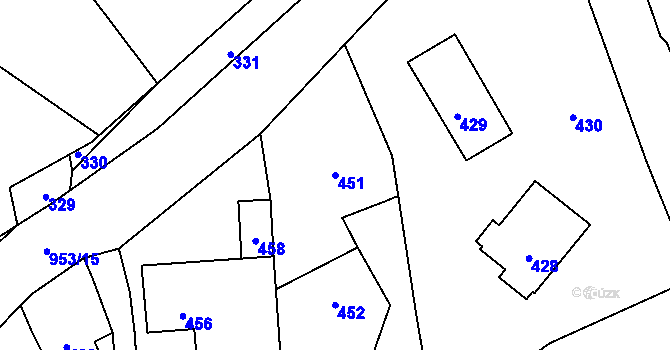 Parcela st. 451 v KÚ Hvozdná, Katastrální mapa