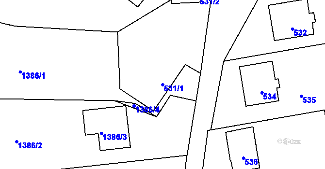 Parcela st. 531/1 v KÚ Hvozdná, Katastrální mapa
