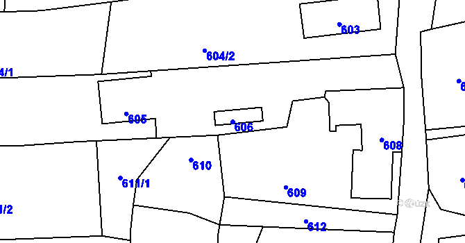 Parcela st. 606 v KÚ Hvozdná, Katastrální mapa