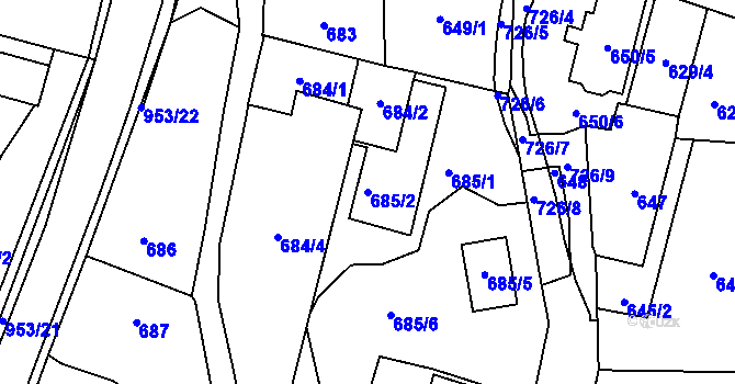 Parcela st. 685/2 v KÚ Hvozdná, Katastrální mapa